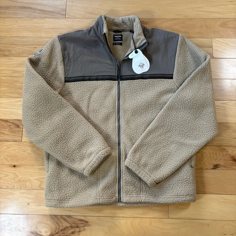 Prana Hurricane Full Zip Fleece Jacket Mens Sz S Tan 90s Inspired Sherpa Coat